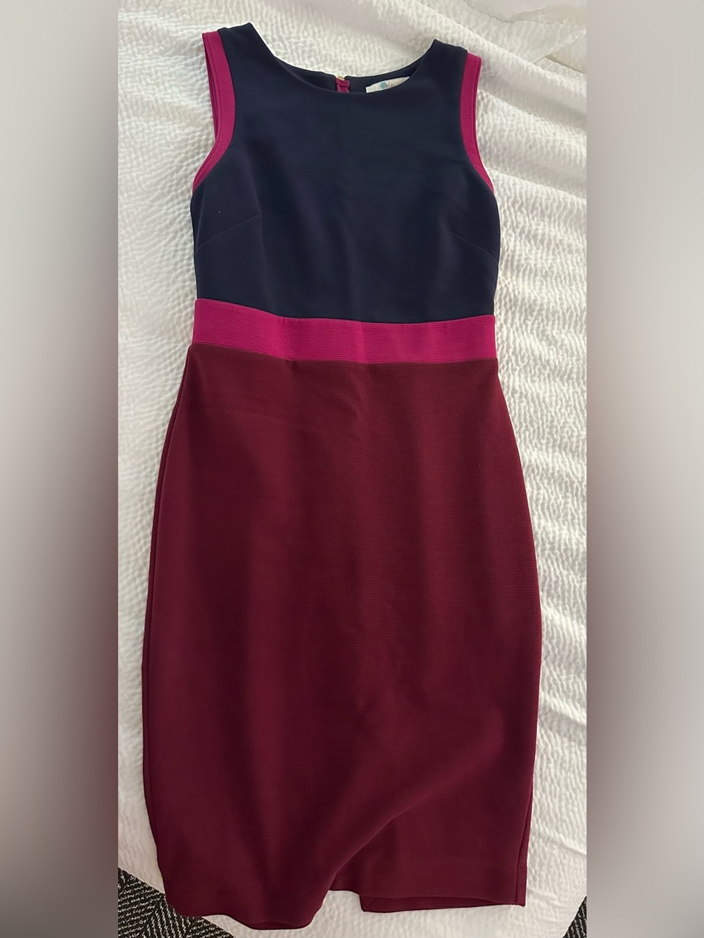 Colorblock Sheath Dress in Navy, Fuchsia and Burgundy